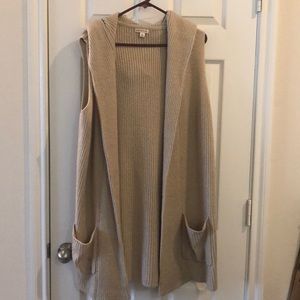 Beige Knitted Sweater with Hood